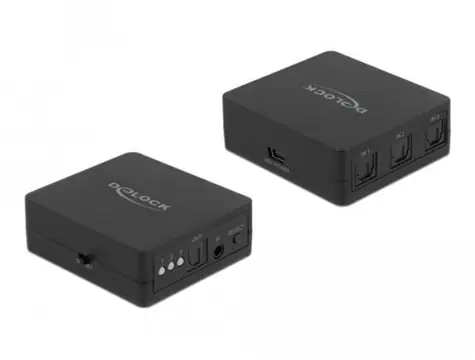 DeLock TOSLINK-Schalter (3 Eingänge auf 1 Ausgang) / Audio-Schalter / IR-Fernbedienung / 24 Bit/96 kHz / USB-Netzteil