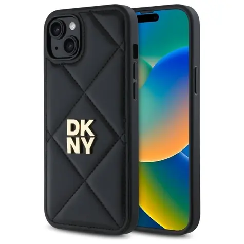 DKNY Quilted Stack Logo iPhone 15 PLUS Schwarz / Rückseite