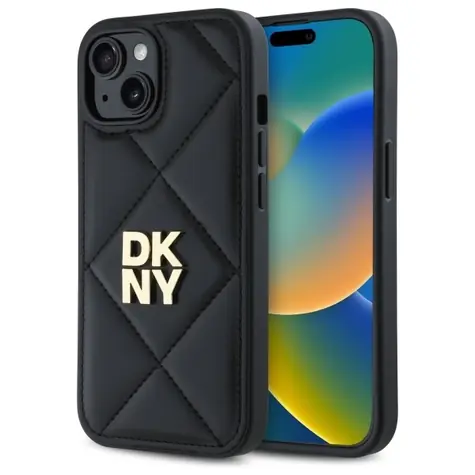 DKNY Quilted Stack Logo iPhone 14 schwarz / Rückseite / Gestepptes Design / DKNY Logo