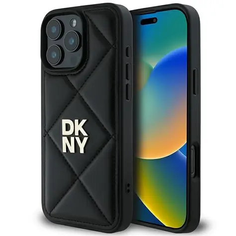 DKNY Quilted Stack Logo schwarz / Hülle / Apple iPhone 16 Pro