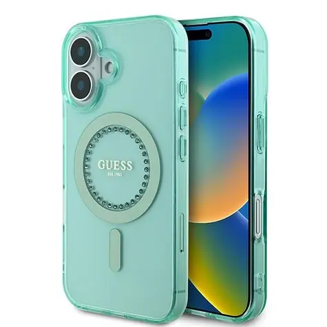 Guess IML Strasssteine MagSafe grün / Rückseite / Apple iPhone 16 PLUS