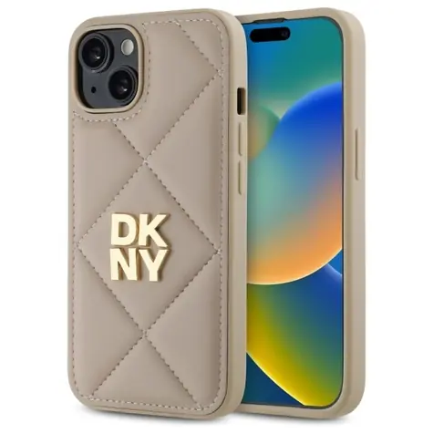 DKNY Quilted Stack Logo iPhone 14 beige / Rückseite / Apple iPhone 14 / Gestepptes Muster mit Stack-Logo