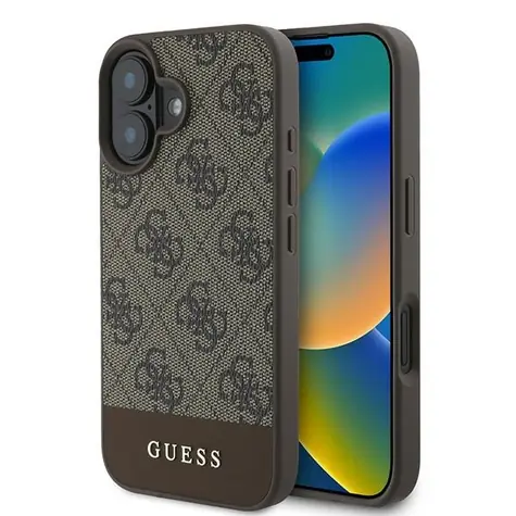 Guess 4G Bottom Stripe braune Rückseite / iPhone 16 PLUS