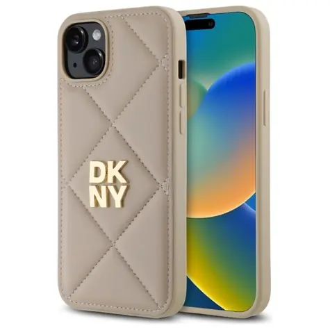DKNY Quilted Stack Logo iPhone 15 PLUS beige / Rückseite