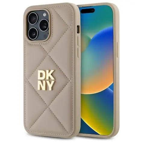DKNY Quilted Stack Logo iPhone 14 Pro beige / Rückseite / Apple iPhone 14 Pro / Gestepptes Muster mit Stack-Logo
