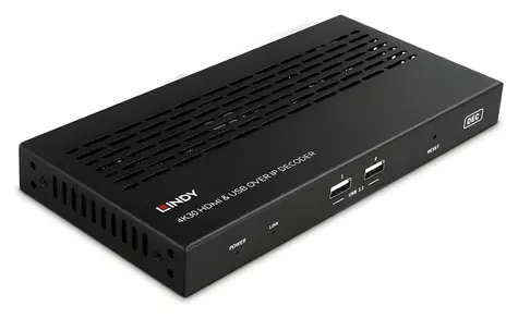 Lindy 38397 / IP-Decoder HDMI und USB / 4K30 / Multicast / Videowand / PoE