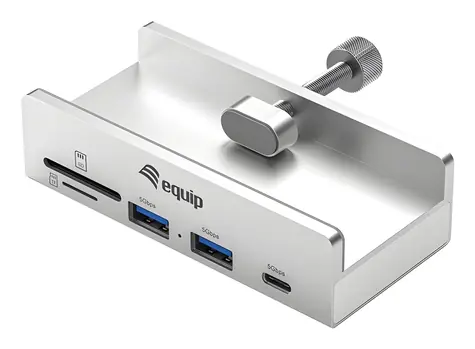 Equip 128968 silber / USB-Hub / 2x USB-A + USB-C / SD/microSD-Kartenleser / 5 Gbit/s / Clip