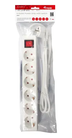 Equip: 6 weiße Steckdosen / Verlängerungskabel / Schalter / 1,5 m