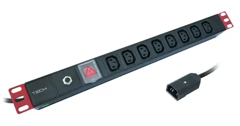 Techly 109559 schwarz / Netzpanel / 19" 1HE / 8x C13 / C14 / 2500 W / 2 m Kabel