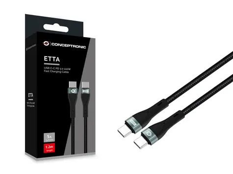 Conceptronic USB-C - USB-C-Lade- und Datenkabel, schwarz / Kabel / USB 2.0 / PD 100 W / 480 Mbit/s / 1,2 m