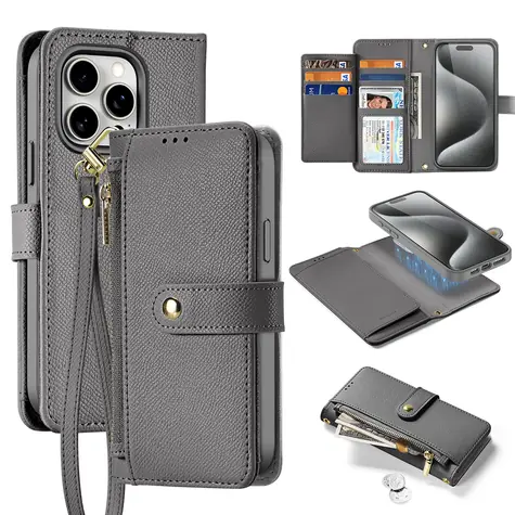 Dux Ducis Lawa graue Lederhülle für Apple iPhone 15 Pro Max