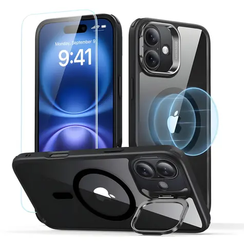 ESR Classic Hybrid HaloLock schwarz / Hülle mit Ständer + Schutzglas / Apple iPhone 16 PLUS / MagSafe