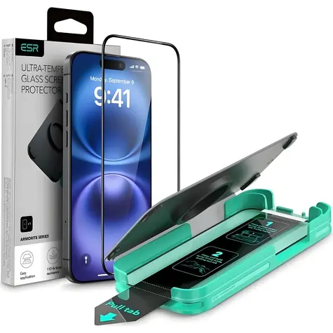 ESR Armorite schwarzer Rahmen / Schutzglas / Apple iPhone 16 Pro Max / Gehärtetes Glas