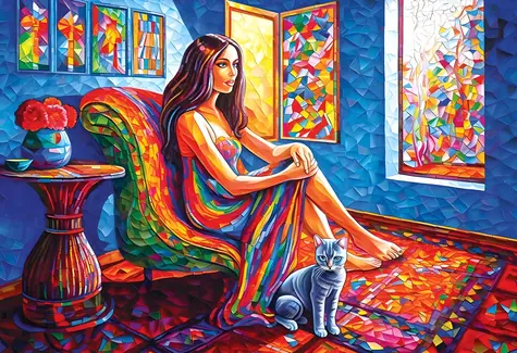 MAGNOLIA Puzzle Frau mit Katze / 1000 Teile / 68 x 48 cm
