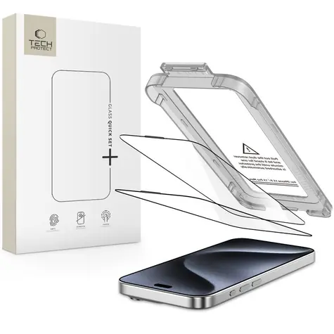 Tech-Protect Quick Set+ 2er-Pack Schwarz / Schutzglas / Gehärtetes Glas / Apple iPhone 15 Pro