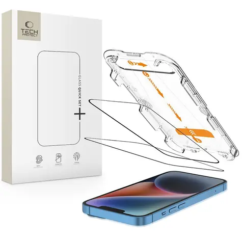 Tech-Protect Quick Set+ / Schutzglas / Apple iPhone 13/13 Pro/14/16e/17e / 2 Stück / Gehärtetes Glas