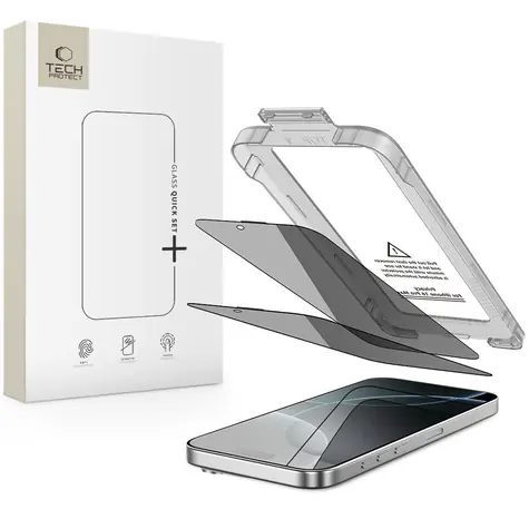 Tech-Protect Quick Set Spy+ / Schutzglas / Apple iPhone 16 Pro Max / Sichtschutz / 2 Stück