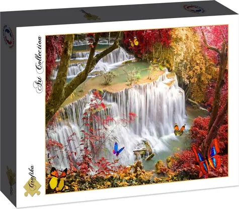 Grafikpuzzle Wasserfall im tiefen Wald / 2000 Teile / 98 x 69 cm