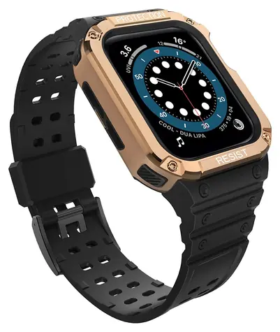 Hurtel Schutzhülle mit Armband für Apple Watch 42/44/45 mm, Schwarz, Roségold / Schutzhülle mit Armband