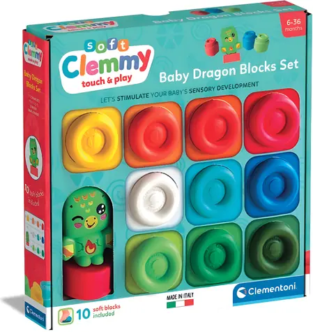 Clementoni Soft Clemmy / Set aus weichen Würfeln / 10 Stück / Drachenfigur