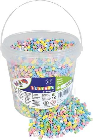 PLAYBOX Pastellfarbene Bügelperlen im Eimer / 10000 Stück /  5 mm