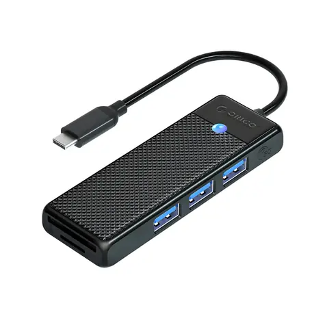 Orico PAPW3AT-C3 schwarz / USB-Hub / 3x USB-A 3.0 / SD- und microSD-Kartenleser / 1 m Kabel