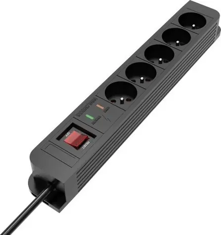 TB Touch Energy Überspannungsschutz 5 m / Verlängerungskabel / 5 Steckdosen / Netzschalter / 2300 W