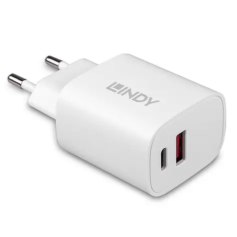 Lindy 2- Port -Ladegerät 20W weiß / Ladegerät / USB-C Power Delivery + USB-A / Schnellladung