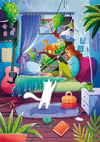 MAGNOLIA Puzzle Mädchen und ihre Katzen / 1000 Teile / 48 x 68 cm