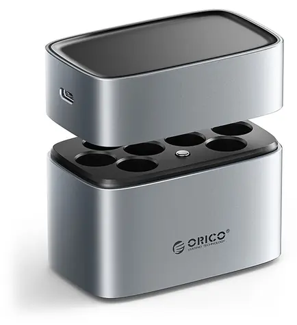 Orico EV8 Silber / Ladegerät / AA-Lithiumbatterien / Aufbewahrungsbox