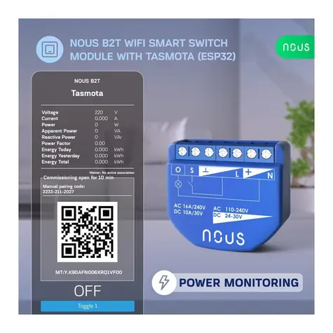 Nous B2T WiFi / Schaltmodul / Tasmota / 1 Kanal / Verbrauchsmessung / ESP32