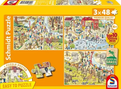 Schmidt Puzzle „Spaß im Zoo“ / 3 x 48 Teile / 26,3 x 17,8 cm
