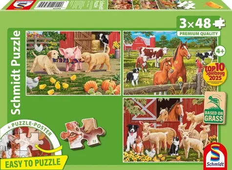 Schmidt Puzzle Tiere auf dem Bauernhof / 3x48 Teile / 26,3 x 17,8 cm