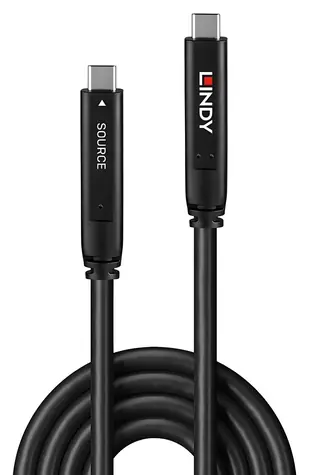 Lindy USB-C - USB-C 15 m schwarzes Kabel / USB 3.2 Gen 1 / DisplayPort 1.4 / PD 60 W / 5 Gbit/s