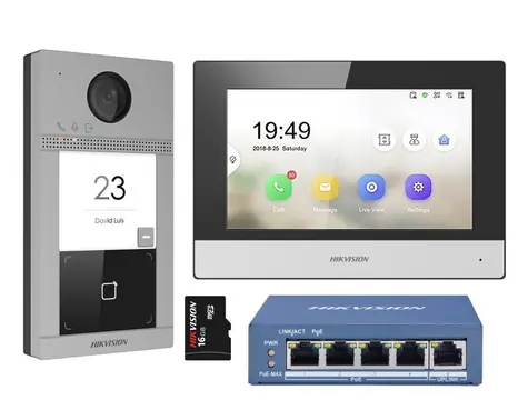 HIKVISION DS-KIS604-S(C) / IP-Videotelefonset / Heimmonitor / Türstation / Umschalter / microSD