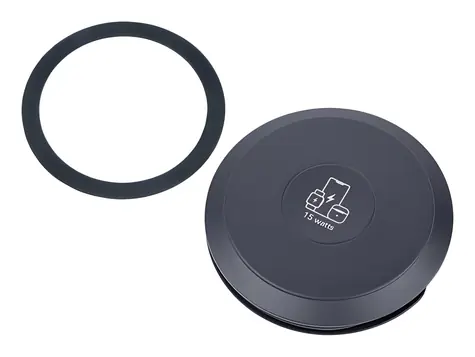 TROIKA Kabeltrommel schwarz / Kabelloses Ladegerät / MagSafe / 15 W / integriertes Kabel