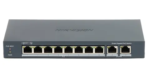 HIKVISION DS-3E1510P-EI / Switch / 8x Gigabit PoE / 2x Gigabit Uplink / Super PoE 110 W / Reichweite 300 m