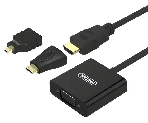 Unitek Y-6355 schwarz / HDMI-VGA-Adapter / 3-in-1 / HDMI, Mini-HDMI, Micro-HDMI
