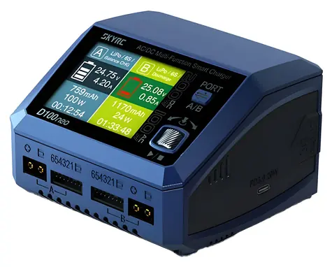 SkyRC D100neo / RC-Modellladegerät / AC/ DC / 2 Anschlüsse / 200 W / LiPo, LiFe, NiMH, Blei