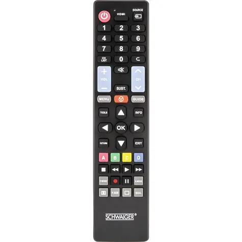 Schwaiger 5-in-1 Fernbedienung, schwarz / TV / Samsung, LG, Sony, Philips, Panasonic / 49 Tasten / 2x AAA