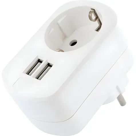 Schwaiger Ladegerät mit Steckdose, weiß / Netzladegerät / 230 V / 2x USB / 3,4 A