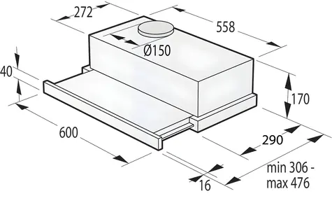 Gorenje TH62E3X Edelstahl / Dunstabzugshaube / 60 cm / Ausziehbar / Energieeffizienzklasse C / 67 dB