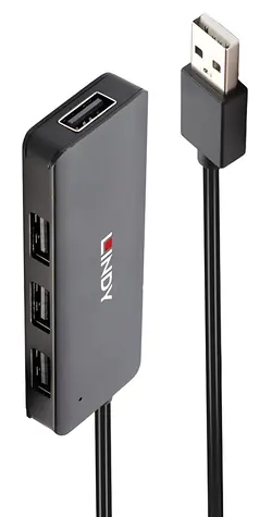 Lindy 4 Port USB 2.0 Hub, schwarz / USB-Hub / 4X USB-A 2.0 / Kabellänge 0,8 m / Desktop-Design