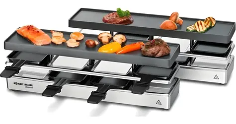 Rommelsbacher Fun für 4 + 4 RC 1600 Silber / Raclettegrill / 1590 W / 2x4 Pfannen