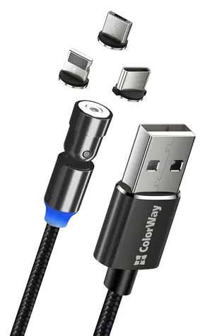 Colorway 3-in-1-Ladekabel, magnetisch, schwarz / Ladekabel / Lightning + Micro-USB + USB-C / 540° drehbar / 2,4 A