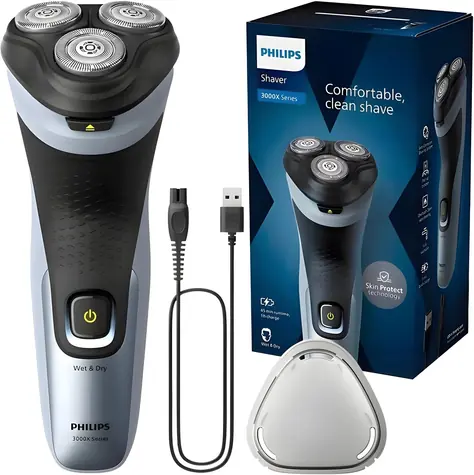 Philips X3063/00 schwarz / Rotationsrasierer / NiMH-Akku / 45 Minuten Betriebsdauer / Schnellladung