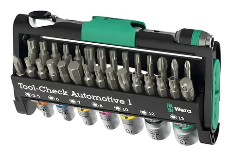 Wera Tool-Check Kfz-Werkzeugset 1 / 38-teilig / Bits, Ratschen und Steckschlüssel / Werkzeugtasche