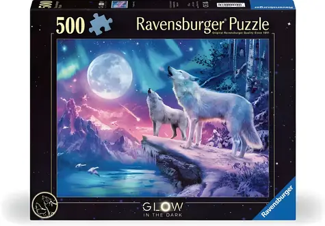 Ravensburger Leuchtpuzzle „Heulende Wölfe in der Dämmerung“ / 500 Teile / 49 × 36 cm