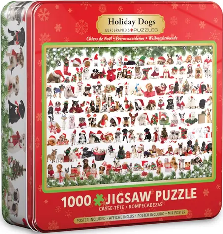 EUROGRAPHICS Puzzle in der Metalldose: Weihnachtshunde / 1000 Teile / 67,6 × 48,9 cm
