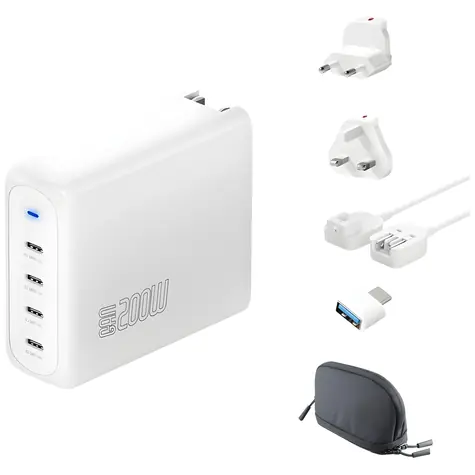 4smarts GaN Flex Pro Reiseladegerät weiß / Reiseladegerät / GaN / 200 W / 4X USB-C
